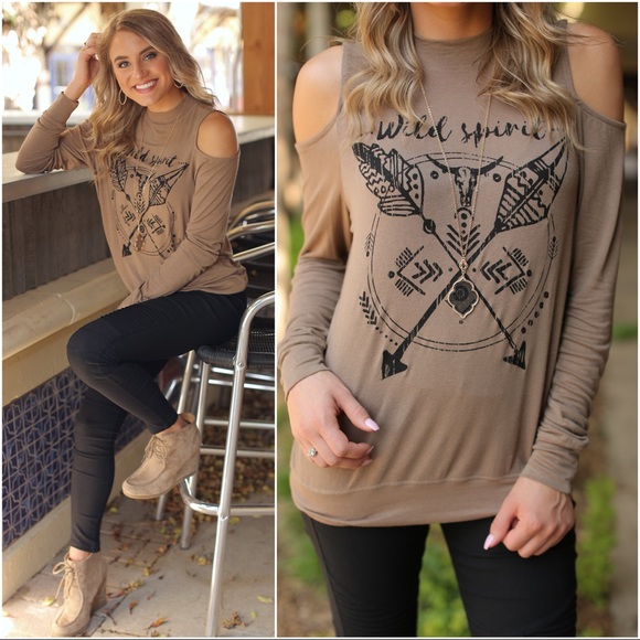 Infinity Raine Tops - ✨LAST ONE✨Mocha Wild Spirit Cold Shoulder Top